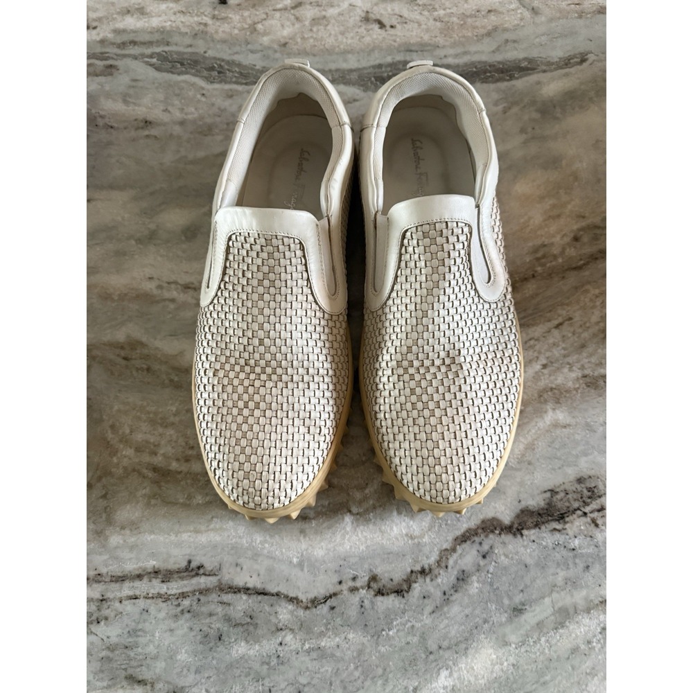 Salvatore Ferragamo Men "Cube" Woven  Leather Sneaker Size 11.5 US Luxury
